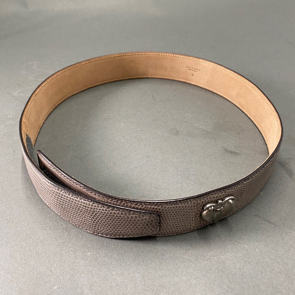 b10 《美品》 CELINE セリーヌ パイソン ベルクロベルト グレー レザー イタリア製 BEE 蜂モチーフ マジックテープ