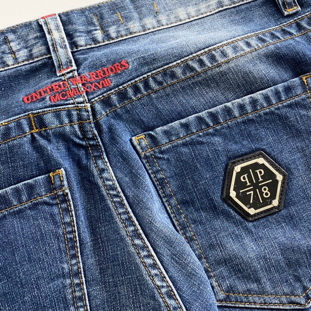 58b13 PHILIPP PLEIN フィリッププレイン ヴィンテージ加工 デニムパンツ ジーンズ 32 インディゴ ペンキ加工 DENIM PANTS