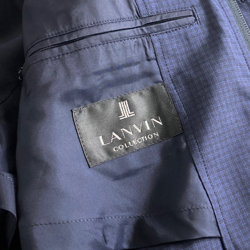 57b12-2 《美品》 大きいサイズ LANVIN COLLECTION ランバン コレクション スタンドカラージャケット ブルゾン 収納フード付き サイズ50 ネイビー シルク100% メンズ