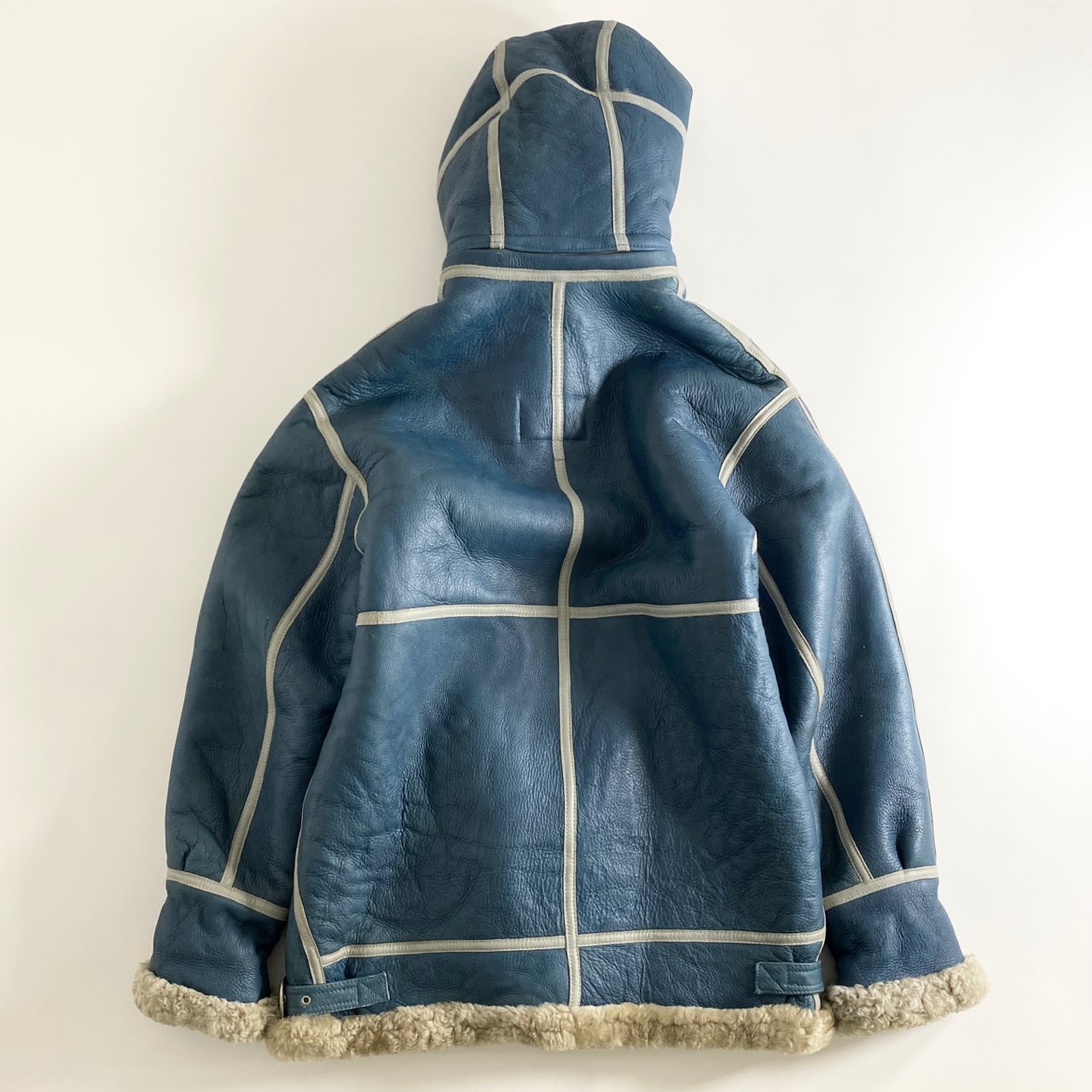 14a29 BEN DAVIS ベンデイビス × Schott ショット 世界150着限定 ムートンコート レザーコート リアルムートン 羊革 フード取り外し可能 40 ブルー メンズ 紳士服