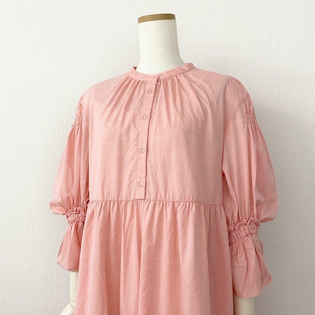 51c20 《未使用》 定価¥28,600 CADUNE カデュネ コットンボリュームワンピース 36 ピンク ペチコート付き ドレス フレアスリーブ タグ付き