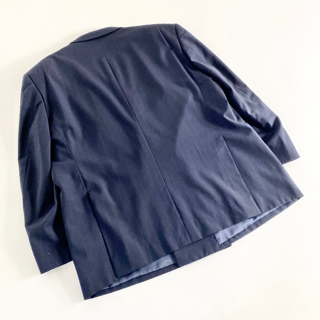 41b14 Yves Saint Laurent イヴサンローラン 日本製 ダブル テーラードジャケット ブレザー ストライプ ネイビー ウール MADE IN JAPAN
