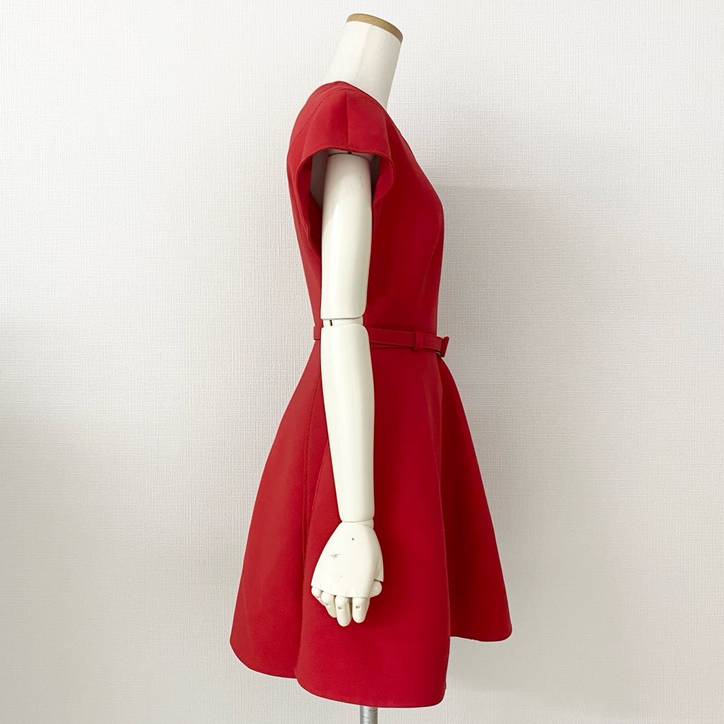49c6 《美品》 VALENTINO ヴァレンティノ Crepe Belted Mini Dress ロゴベルト ベルテッドミニドレス ワンピース 40 レッド イタリア製 春