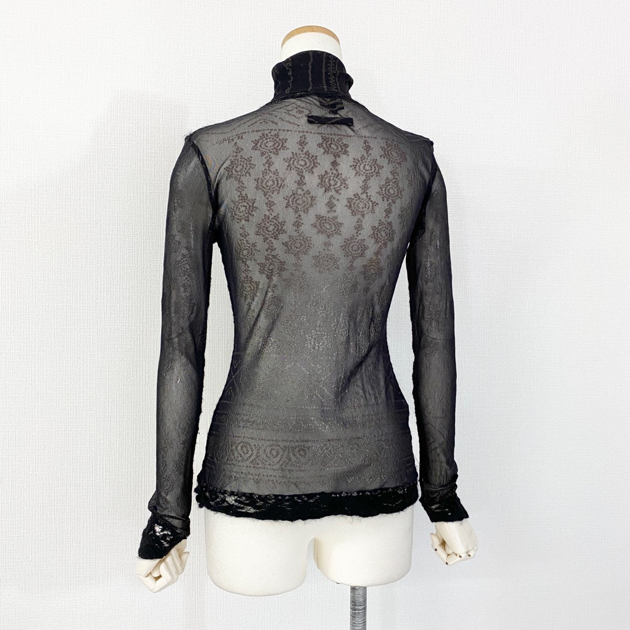 33L7 JEAN PAUL GAULTIER FEMME ジャンポールゴルチエ フェム タートルネックパワーネットトップ 40 ブラック 総柄 日本製