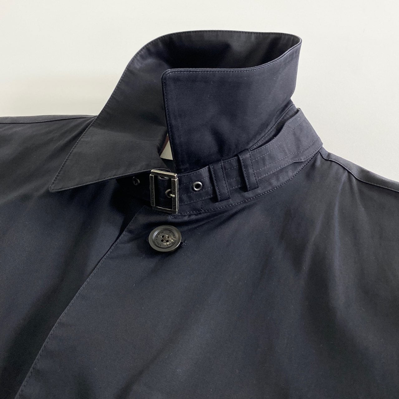 4a17 BURBERRY BLACK LABEL バーバリーブラックレーベル ステンカラーコート ロングコート M ブラック メンズ コットン 上着