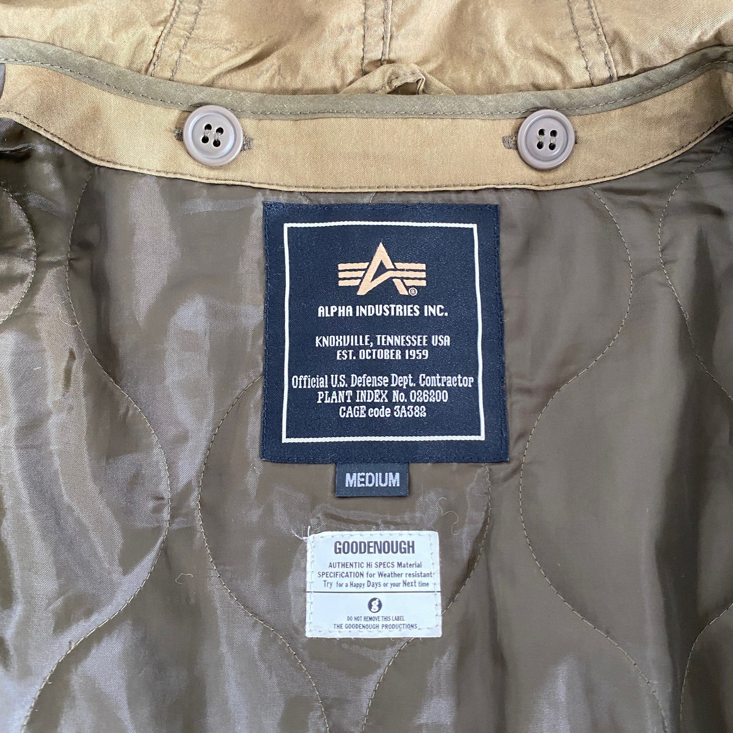 26L14 ALPHA INDUSTRIES アルファ インダストリーズ ミリタリージャケット グッドイナフ M ベージュ チャイニーズラクーンファー ニット切替 上着