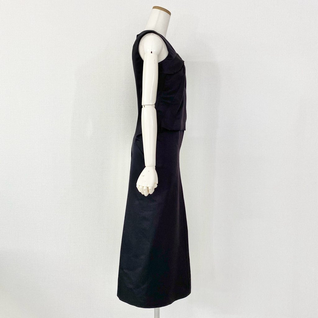12b7-5 JIL SANDER ジルサンダー イタリア製 ノースリーブワンピース ドレス バックジップ 34 ブラック ウール MADE IN ITALY