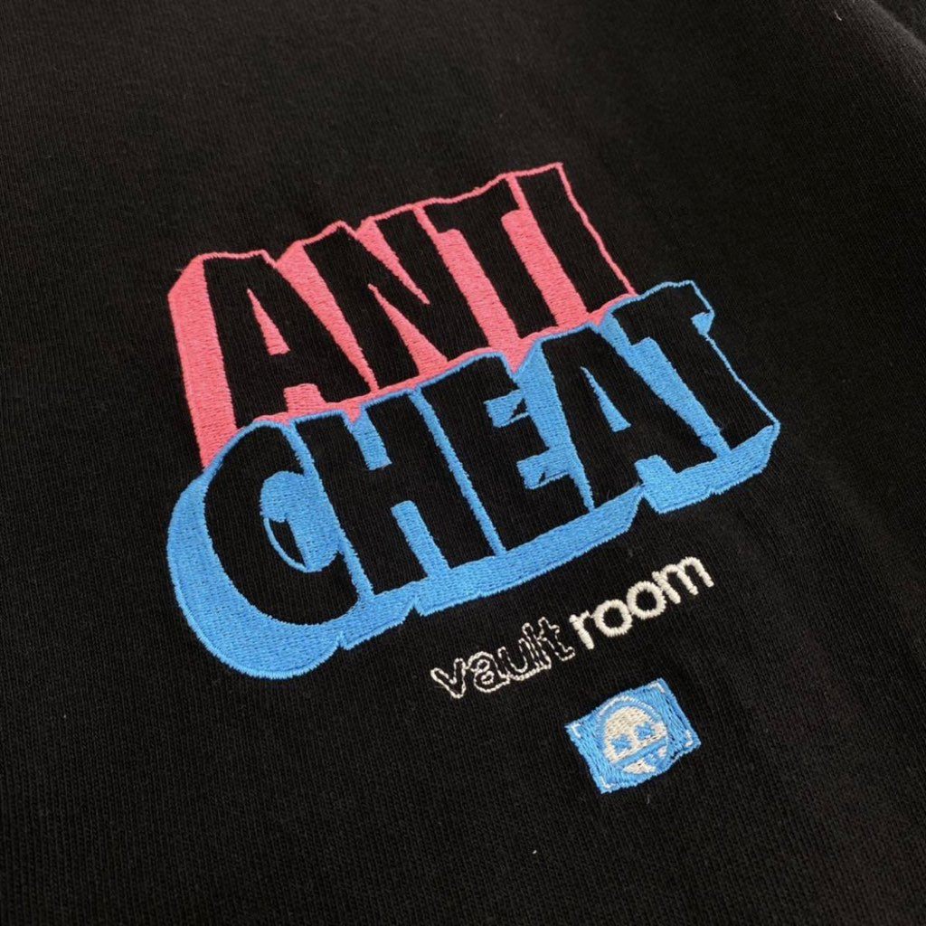66j29 vault room ヴォルトルーム ANTI CHEAT TEE 半袖Tシャツ クルーネック ロゴ刺繡 カットソー M ブラック コットン100% メンズ 紳士服