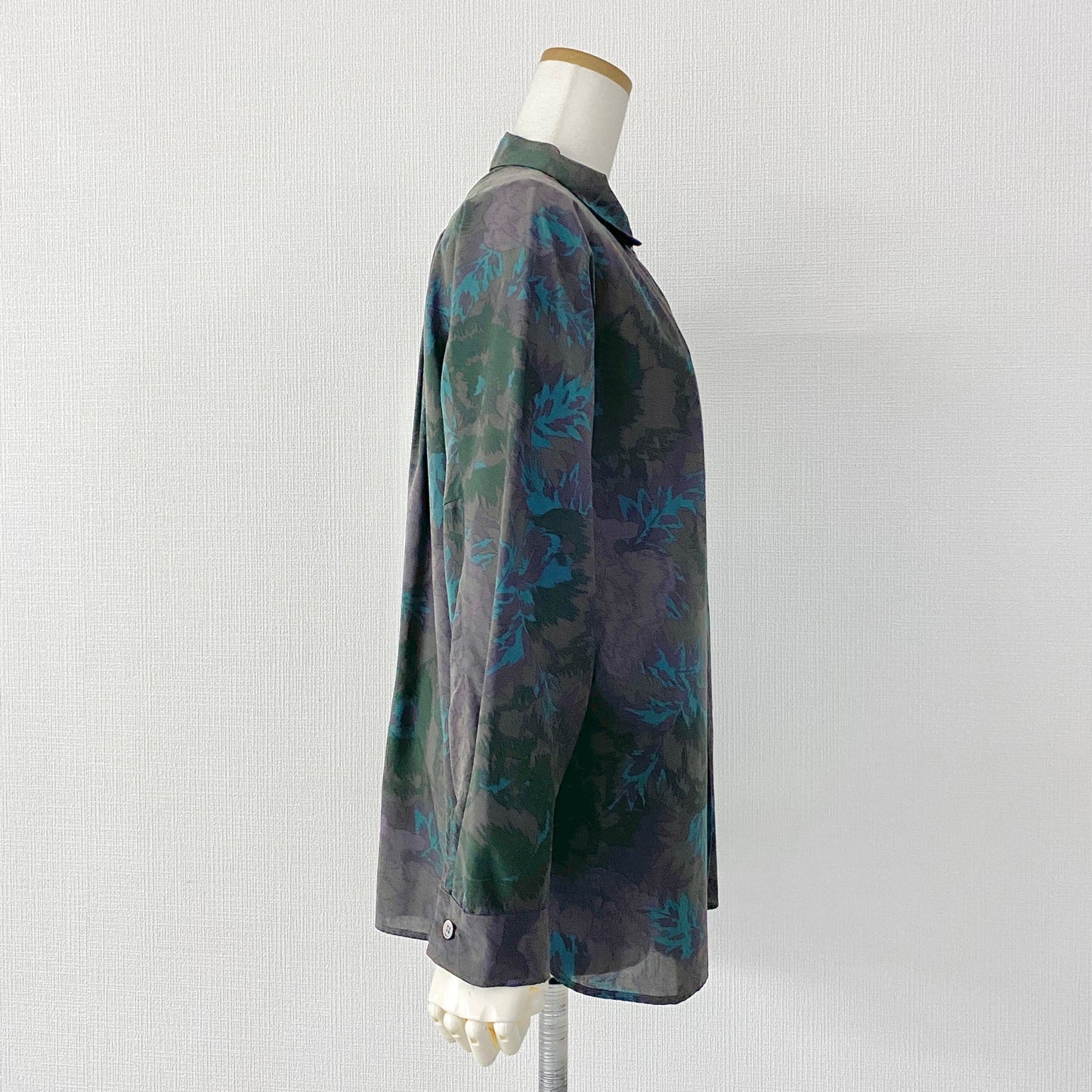 45a31 《美品》 Y's for living ワイズフォーリビング 長袖シャツ ブラウス ドルマンスリーブ グリーン 花柄 ポリエステル100% レディース 女性用