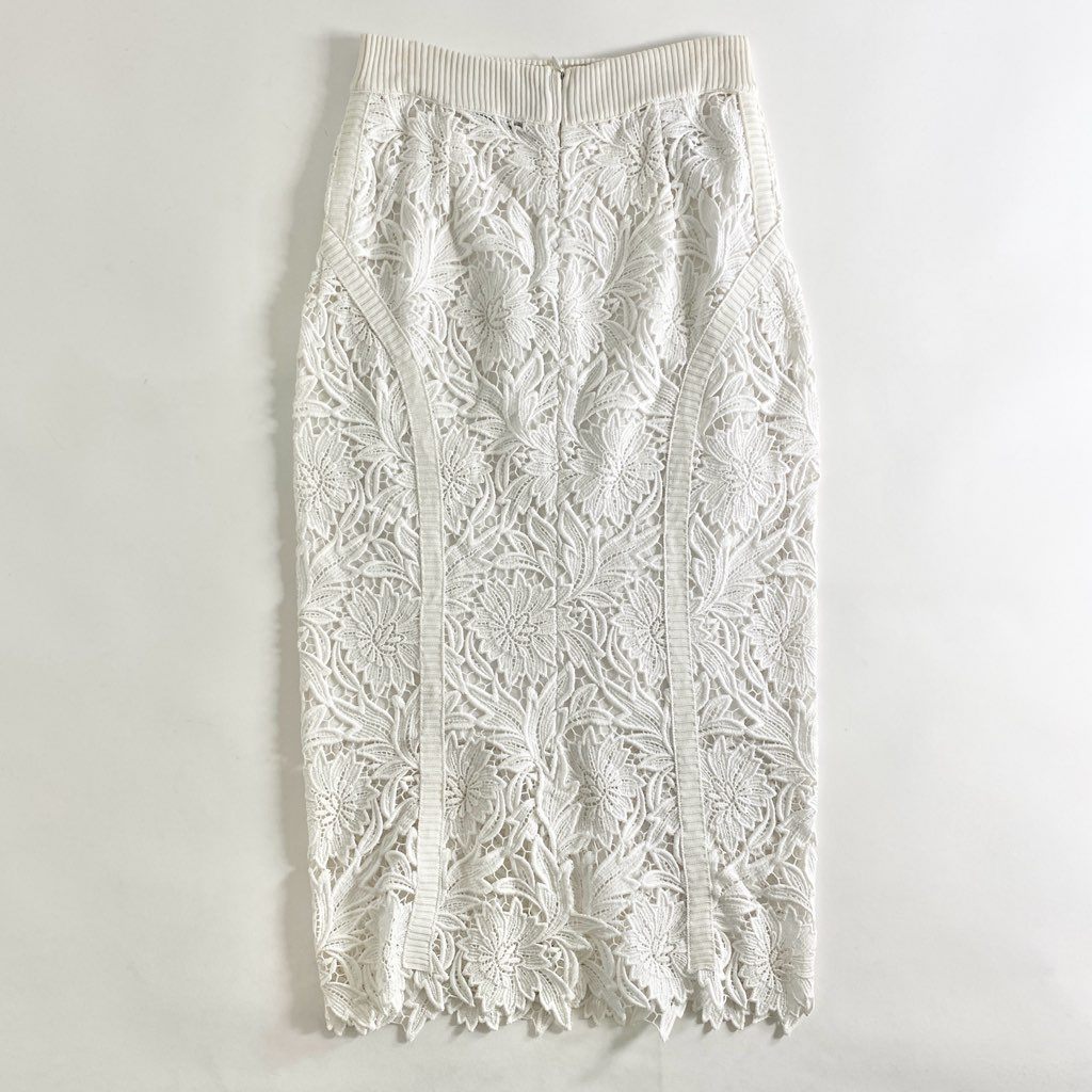 54c3 ERMANNO SCERVINO エルマンノ シェルヴィーノ レース ペンシルロングスカート 40 ホワイト フラワー 花柄 バックジップ 春