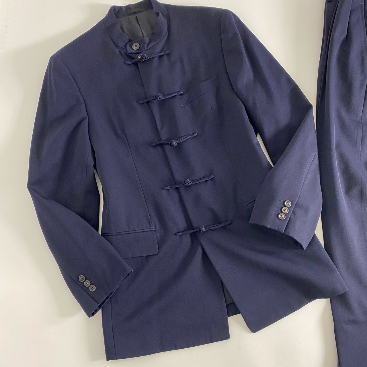46C13 ISSEY MIYAKE イッセイミヤケ アーカイブ カンフージャケット セットアップ チャイナボタン スーツ L ネイビー メンズ デザイナーズ