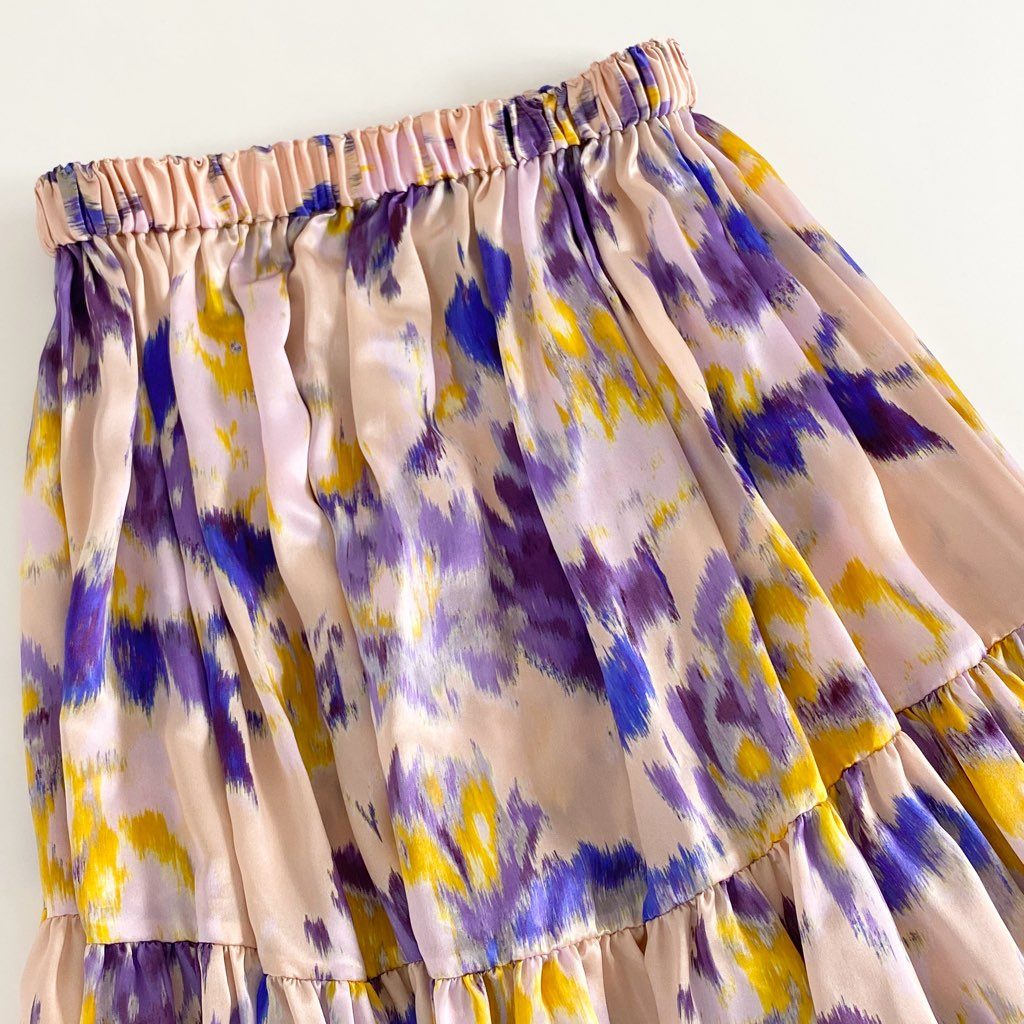 8c7 《美品》 BLAMINK ブラミンク フラワープリント シルクギャザースカート 38 ピンク SILK100% UNITED ARROWS ユナイテッドアローズ