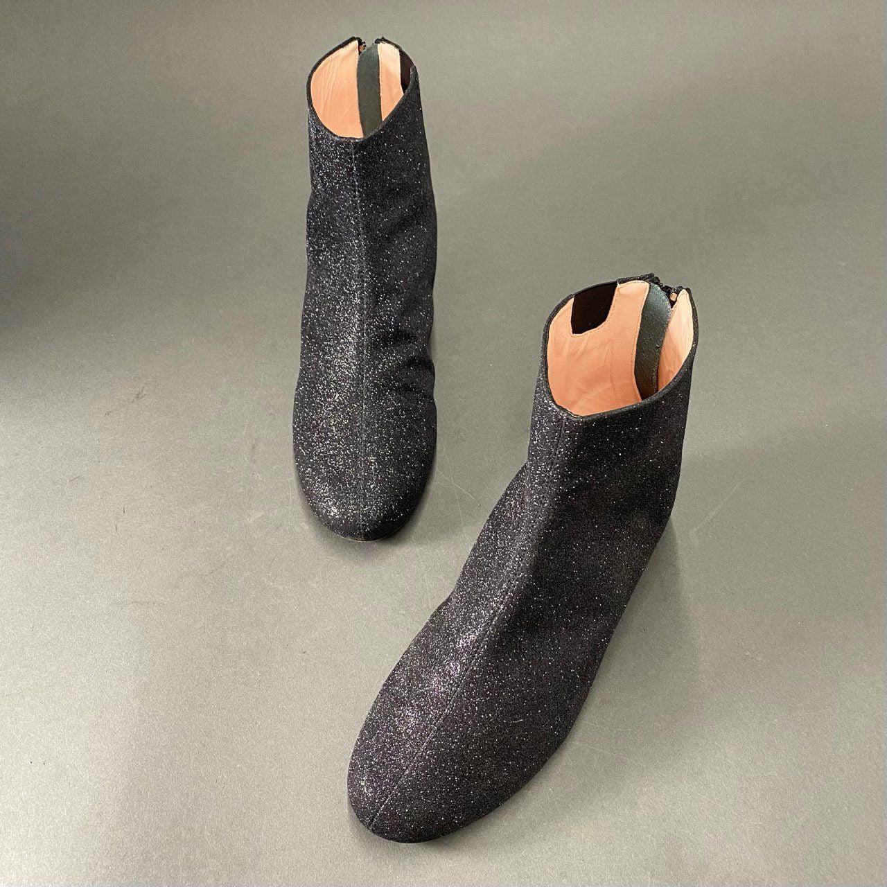 4c8 《美品》 Repetto レペット フランス製 バックジップ アンクルブーツ ヒールブーツ シューズ ラメ 39 ダークグレー ブラック レザー 山羊革 MADE IN FRANCE