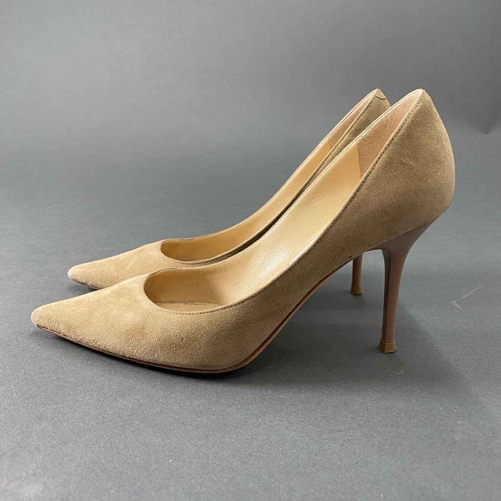 4b29 JIMMY CHOO ジミーチュウ スエードレザー ヒールパンプス 35 1/2 ベージュ イタリア製 シューズ ピンヒール セレモニー