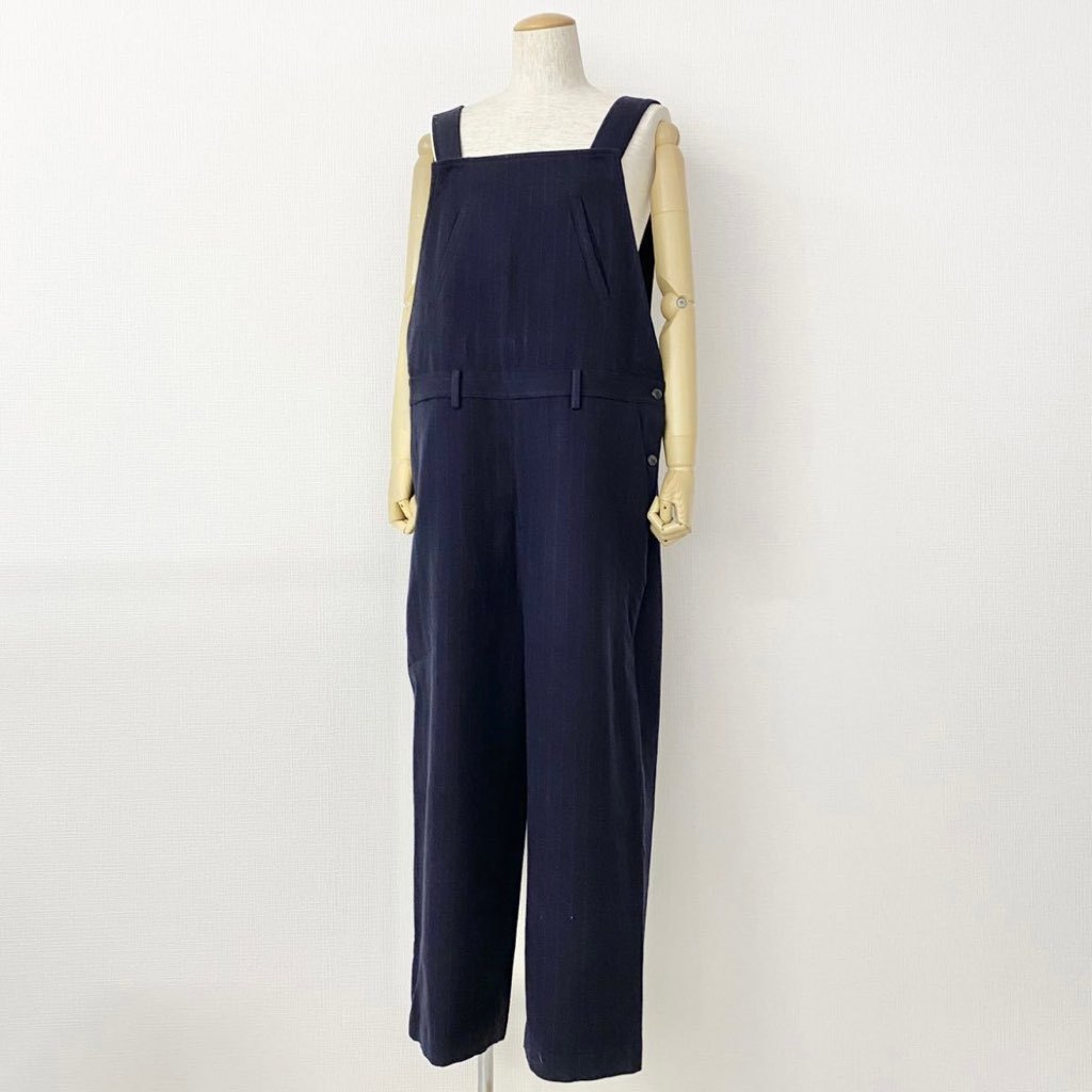66j29 《美品》 URU ウル WOOL OVERALL オーバーオール 21FWS02 サイズ3 メンズ ピンストライプ サロペット ツナギ ネイビー ウール100%