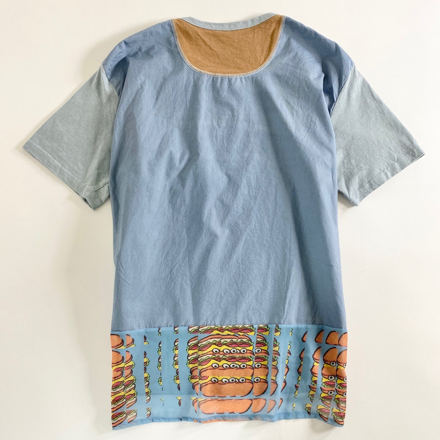 27a20 日本製 CYDER HOUSE サイダーハウス Tシャツ 半袖カットソー S サックスブルー ハンバーガー 異素材切替 胸ポケット