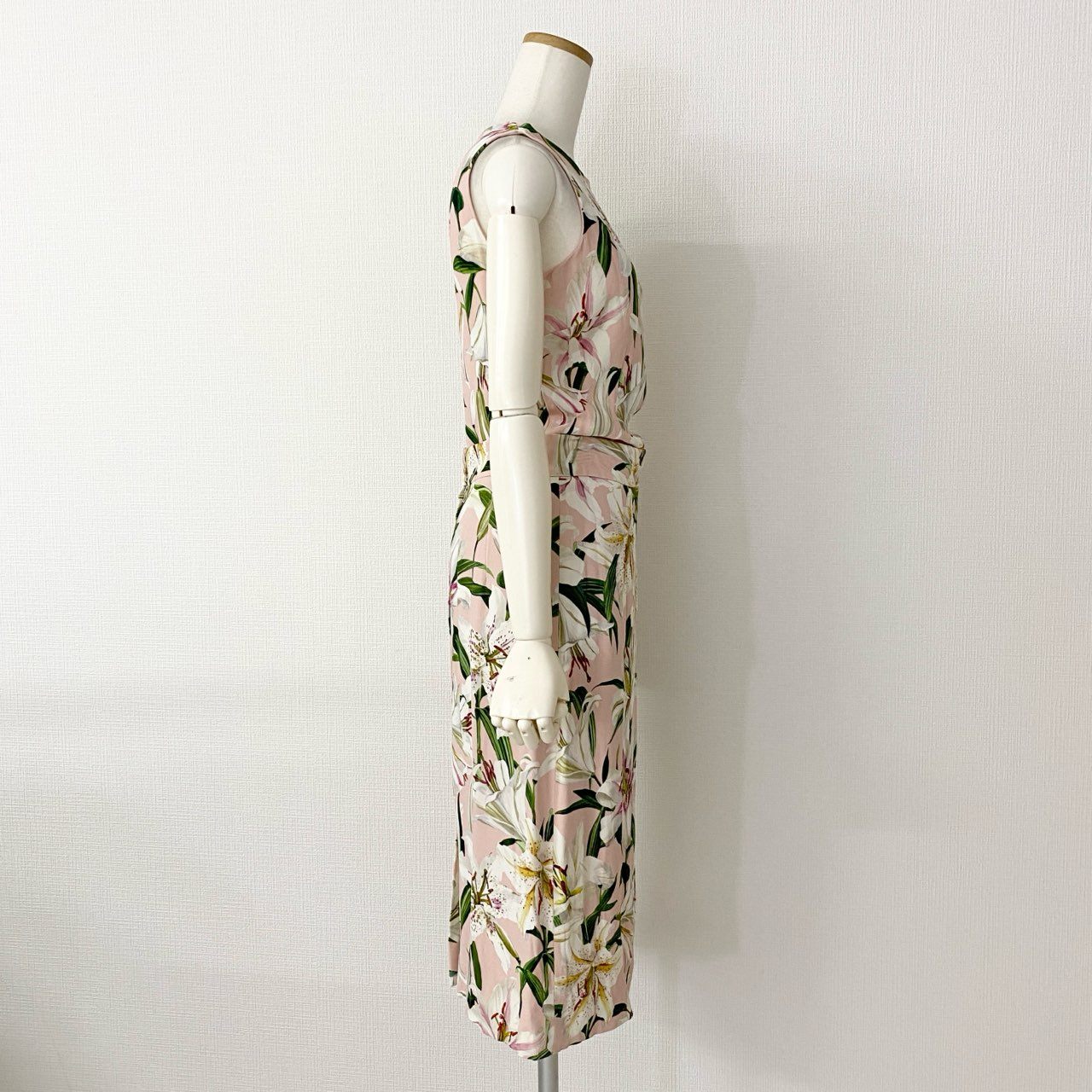 15c20 DOLCE&GABBANA ドルチェアンドガッバーナ イタリア製 ドルガバ フローラル リリードレス ノースリーブ ブラウス トップス スカート セットアップ シルク混 42 ピンク MADE IN ITALY