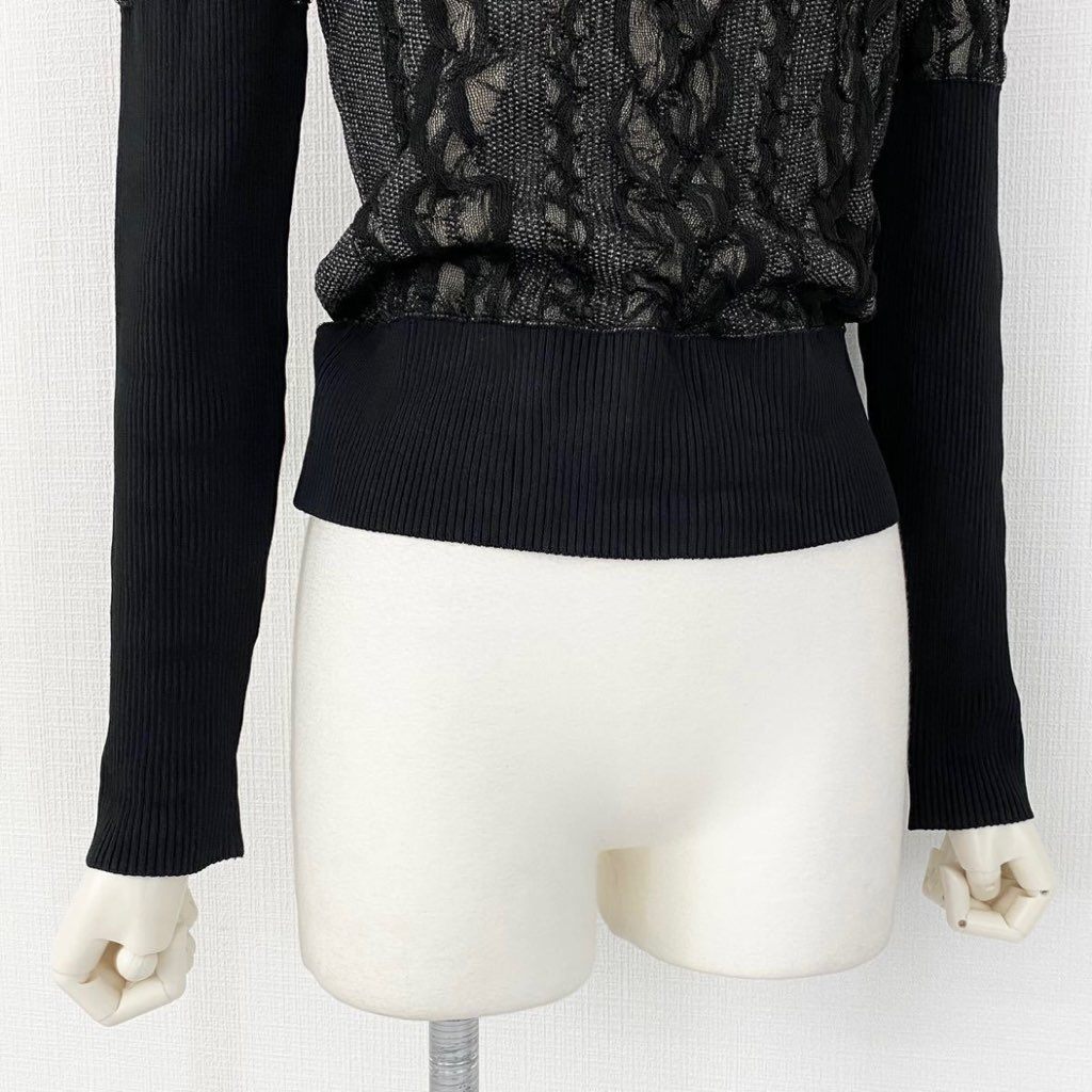 65j29 フランス製 Christian Dior クリスチャンディオール クルーネック レース ニット セーター サイズL ブラック レディース 女性用