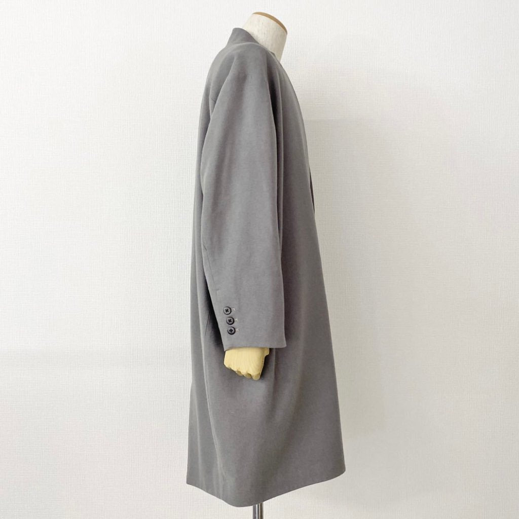 66j29 《美品》 ka na ta カナタ 2ミリコート サイズ1 レー メンズ アウター 羽織 上着 日本製 2mm CORT 紳士服 ノーカラー ロングコートグレー ウール100% 冬