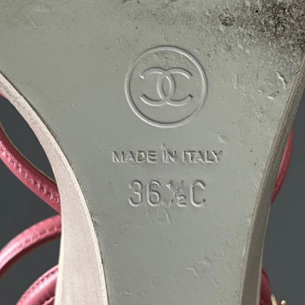 6f8 イタリア製 CHANEL シャネル ウェッジソール アンクルストラップ サンダル ココマーク レザー 36 1/2 ピンク レディース 女性用