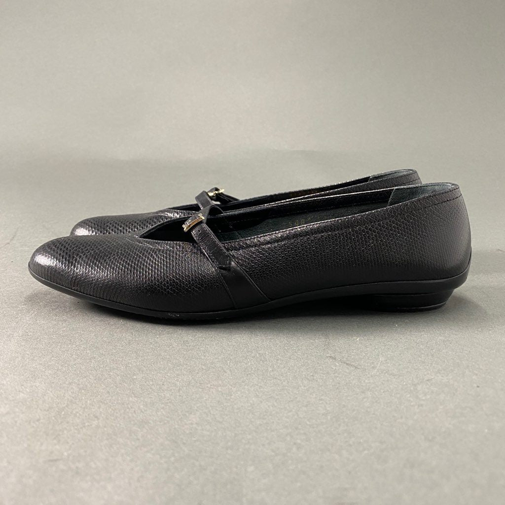 2b6 Salvatore Ferragamo サルヴァトーレ フェラガモ パイソン ストラップフラットシューズ 7 ブラック レザー シューズ イタリア製