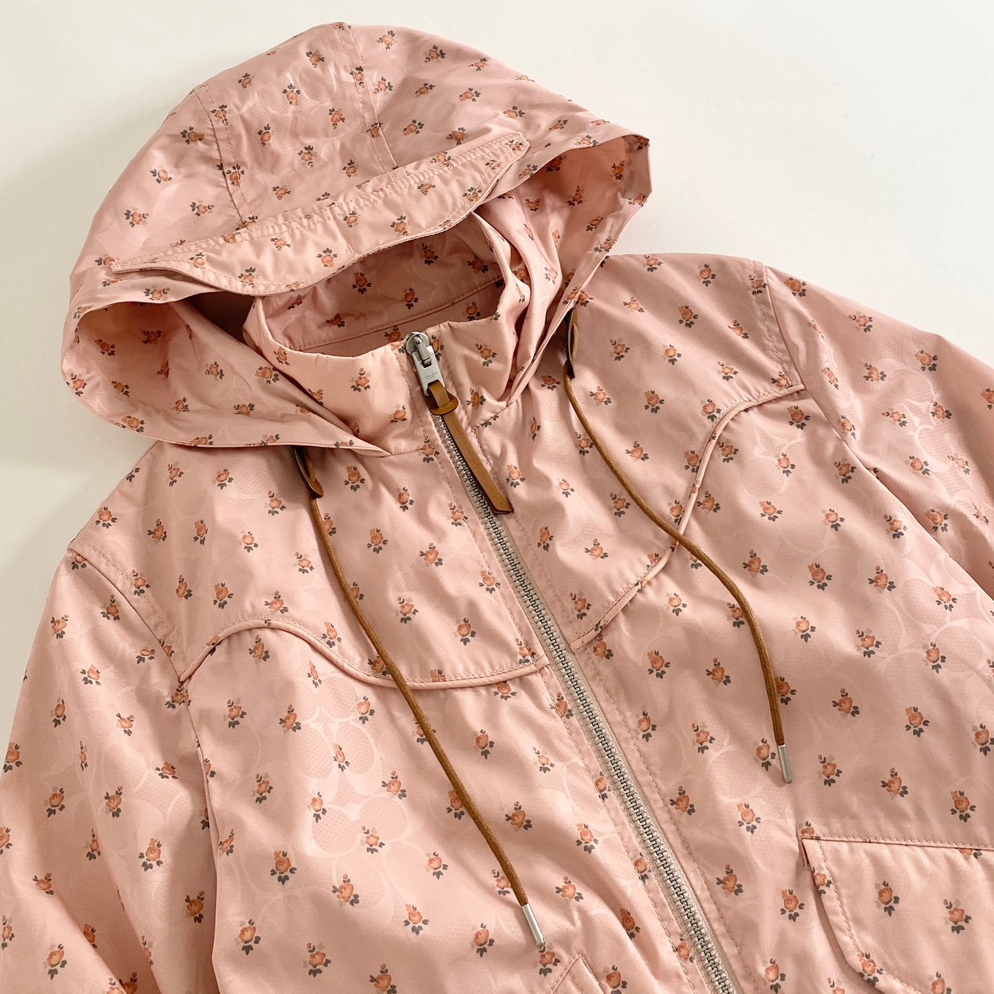 4L9《美品》COACH コーチ SIG FLORAL WNDBRKR ウィンドブレーカー XS ピンク F67477 花柄 フラワー ジャケット