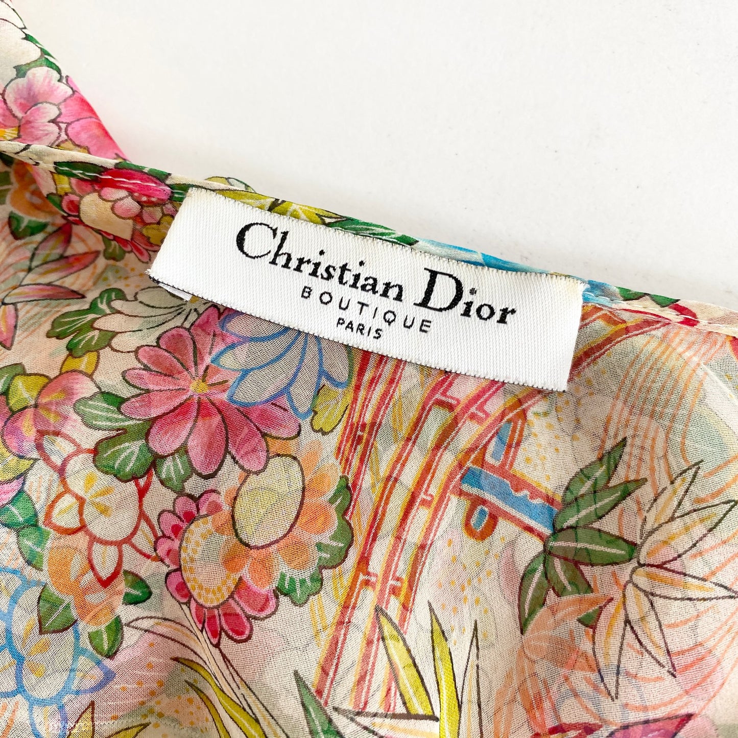 12L2《美品》フランス製 Christian Dior クリスチャン ディオール シルク100% フラワーシアーフリルブラウス 36 ピンク