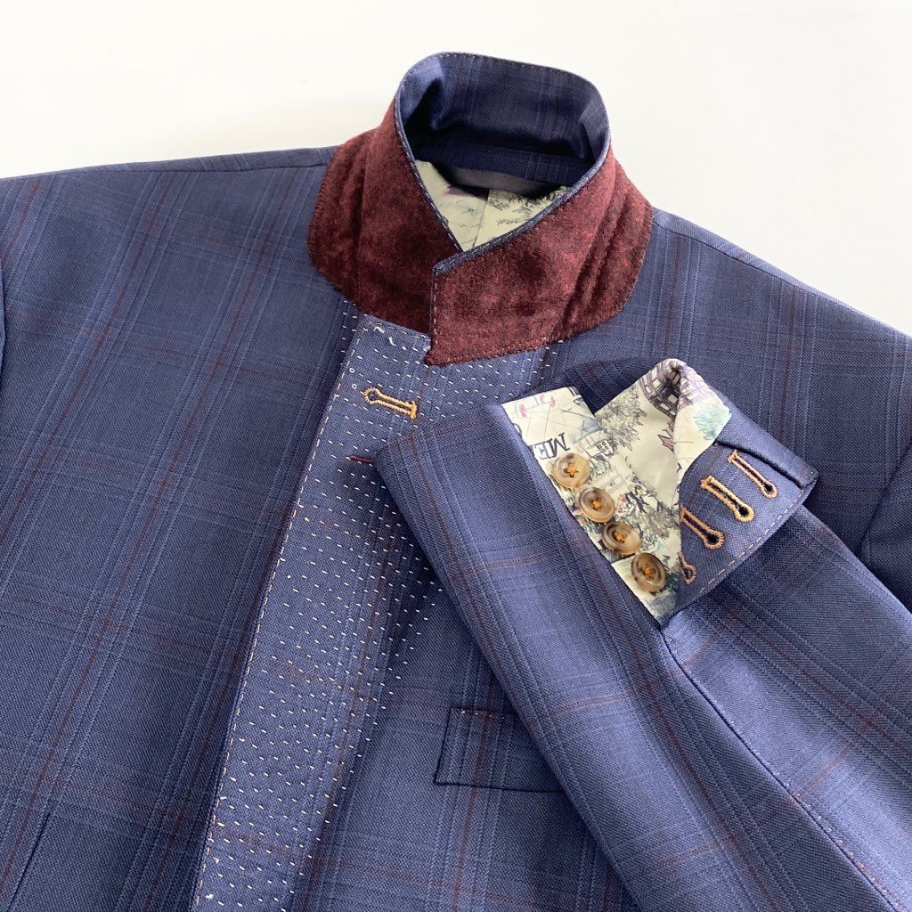 56b12 日本製 Paul Smith COLLECTION ポールスミス コレクション シングルスーツ セットアップ 裏地総柄 サイズL ブルー×レッド チェック ウール100% メンズ
