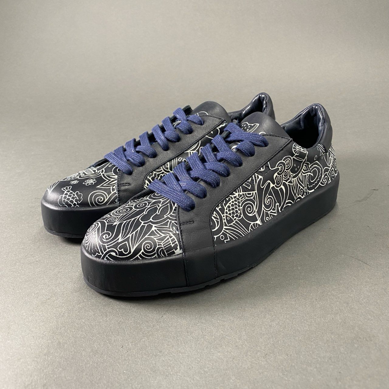 4c1 JIL SANDER ジルサンダー イタリア製 ローカットスニーカー シューズ 総柄 プリント 37 ネイビー レザー MADE IN ITALY