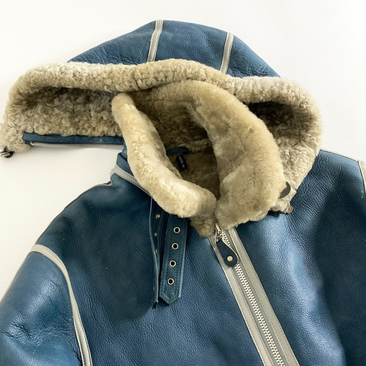 14a29 BEN DAVIS ベンデイビス × Schott ショット 世界150着限定 ムートンコート レザーコート リアルムートン 羊革 フード取り外し可能 40 ブルー メンズ 紳士服