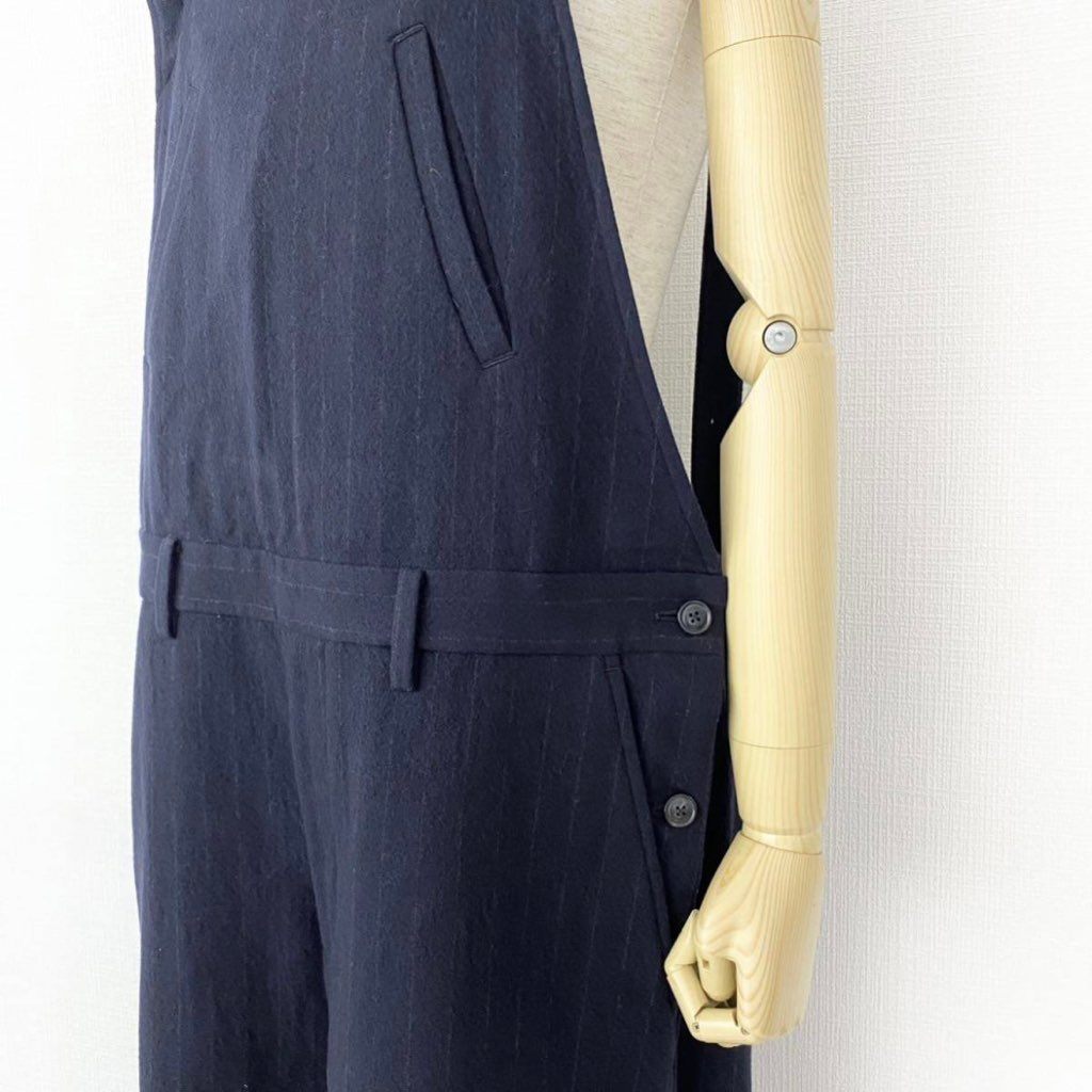 66j29 《美品》 URU ウル WOOL OVERALL オーバーオール 21FWS02 サイズ3 メンズ ピンストライプ サロペット ツナギ ネイビー ウール100%