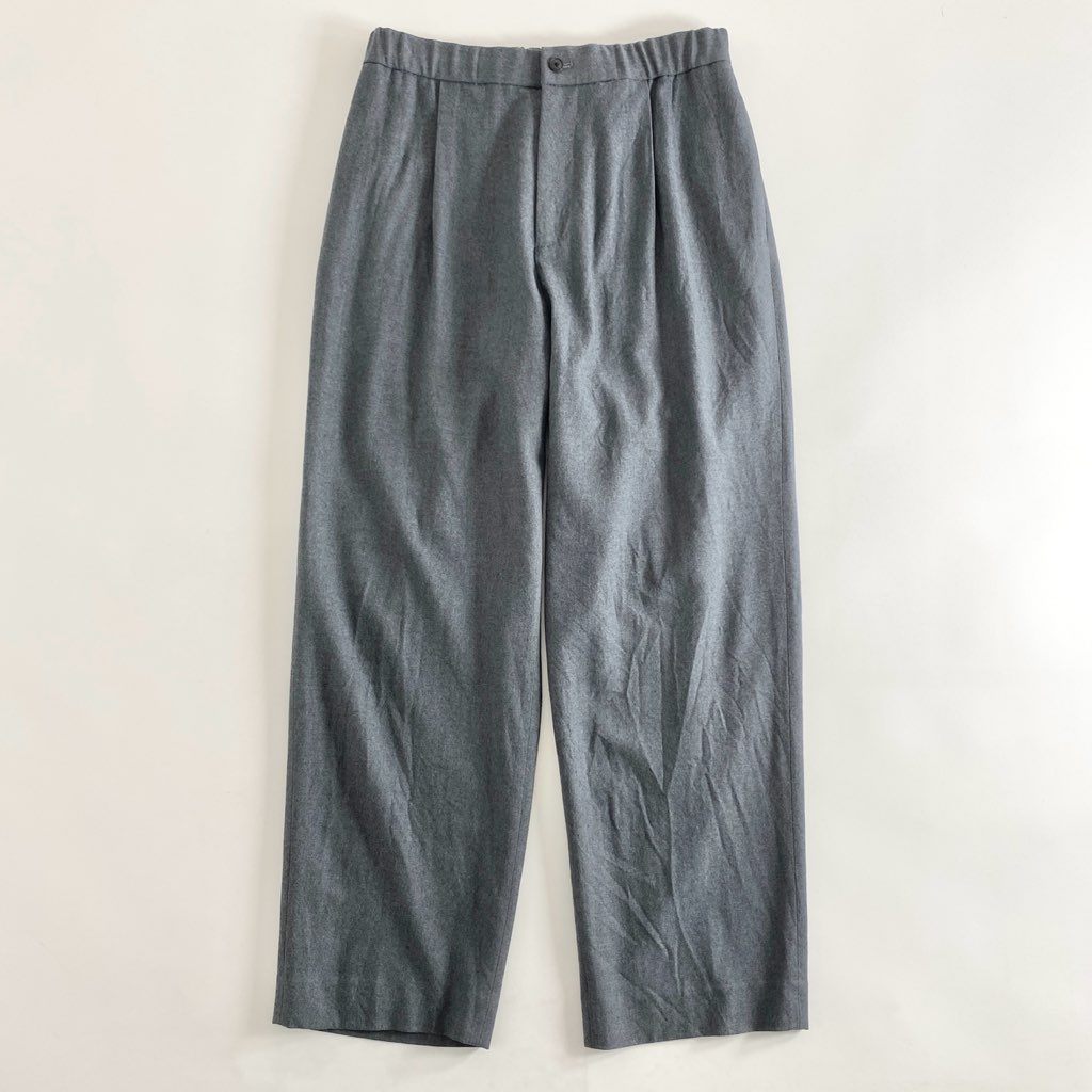 56b12 《美品》 日本製 ATON エイトン 22AW SHRINK FLANNEL スラックスパンツ イージースラックス サイズ6 グレー ウール100% メンズ