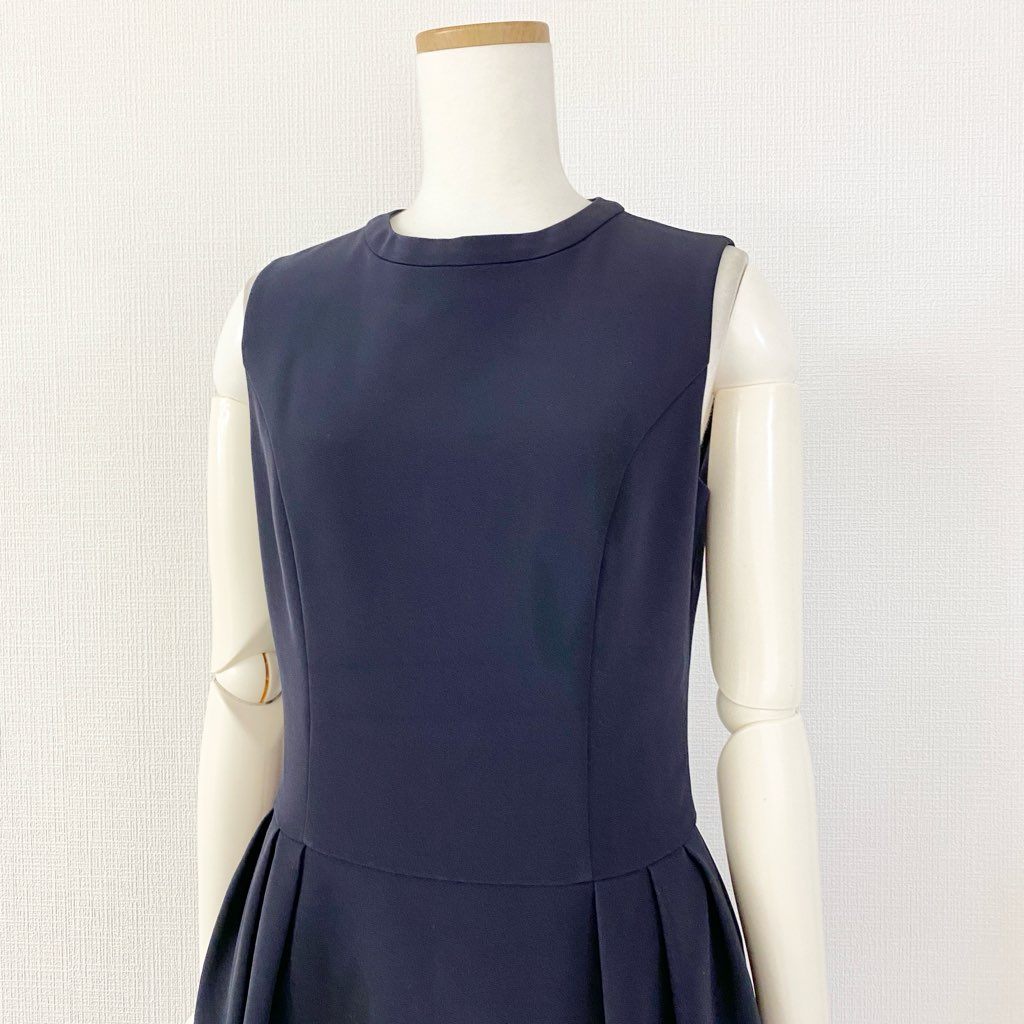 52c11 FOXEY NEW YORK フォクシーニューヨーク タック コクーンドレス ワンピース 40 ミッドナイトブルー 34096 日本製 ノースリーブ