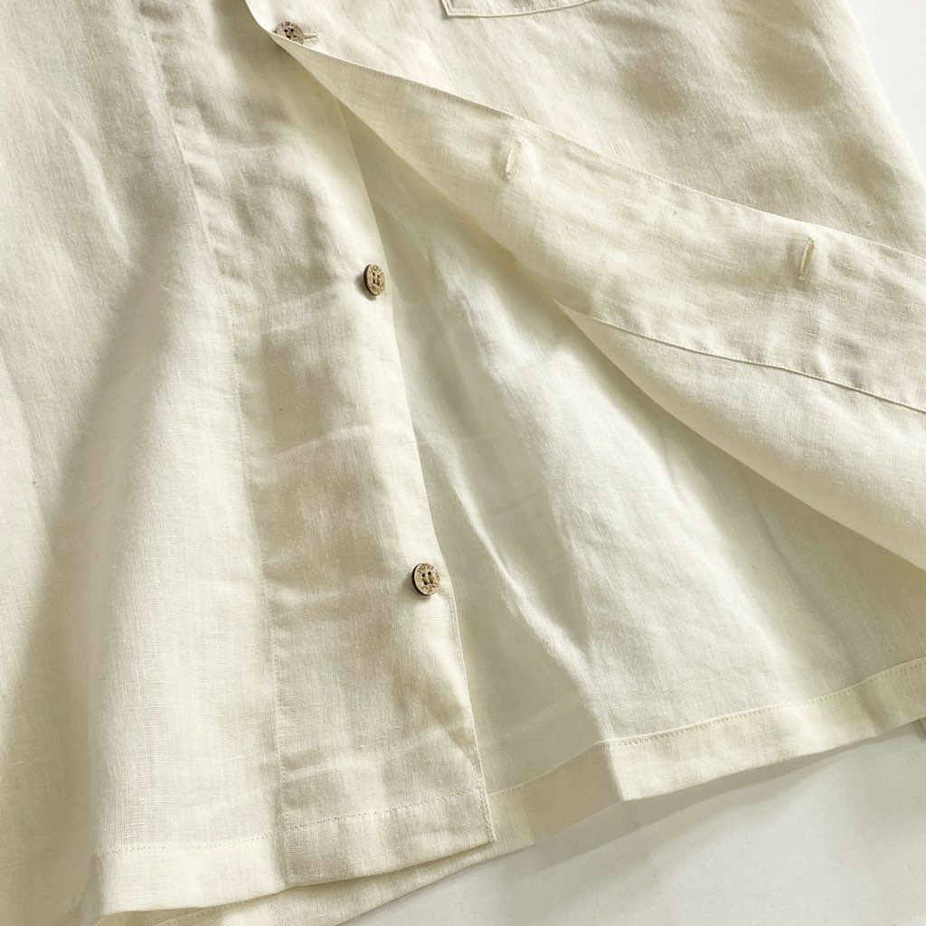22b25-4 Papas パパス 日本製 リネン 半袖シャツ L ベージュ LINEN SHIRT ショートスリーブ ワンポイントロゴ オープンカラー 開襟 MADE IN JAPAN