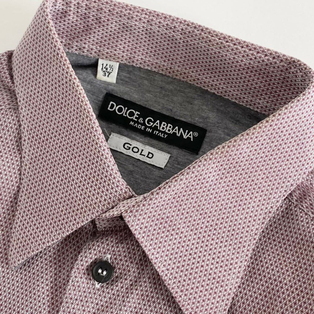 51j12 《美品》 DOLCE&GABBANA ドルチェアンドガッバーナ ストレッチ素材切替チェックシャツ 37 レッド メンズ D&G ドルガバ イタリア製