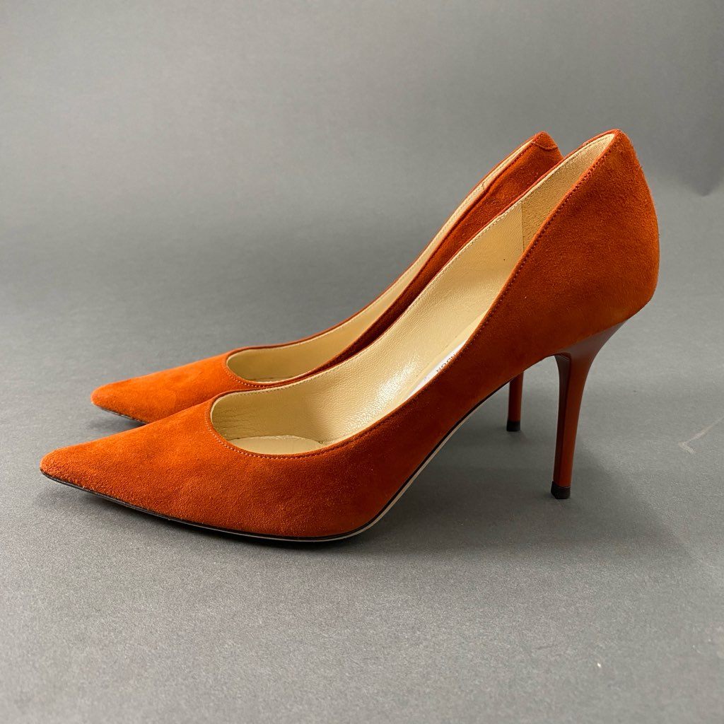 2b29 JIMMY CHOO ジミーチュウ スエードレザー ヒールパンプス 35 1/2 オレンジ シューズ イタリア製 セレモニー パーティ