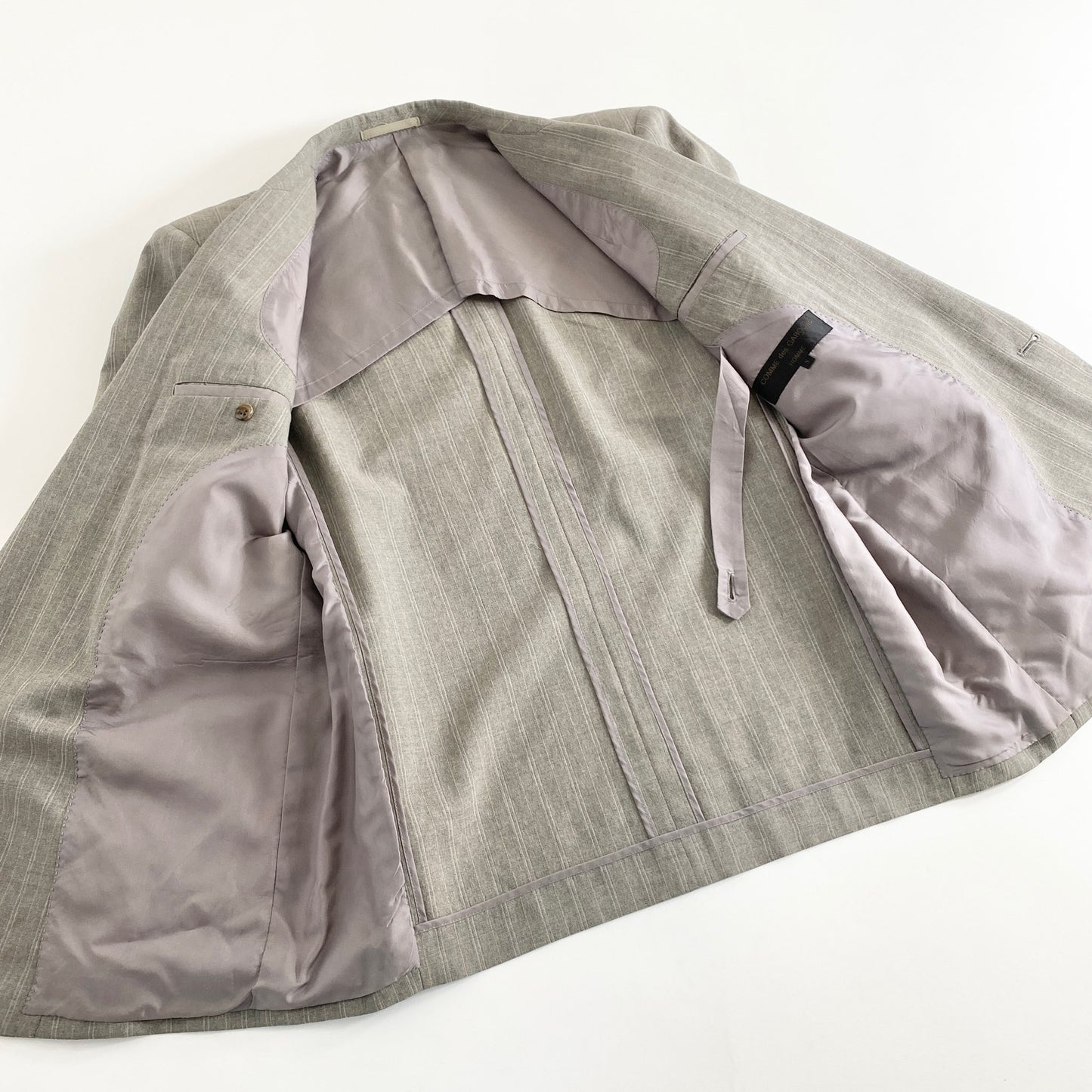 44a21-3 90s COMME des GARCONS HOMME コムデギャルソンオム 日本製 2B ダブル テーラードジャケット ブレザー Sサイズ グレー ウール100% AD1990 MADE IN JAPAN VINTAGE