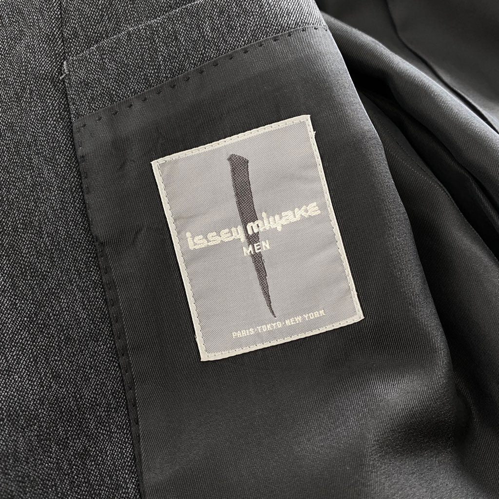 46b11 ISSEY MIYAKE イッセイミヤケ 80’s 一筆タグ スーツ セットアップ フォーマル ビジネス XL グレー 日本製 SETUP