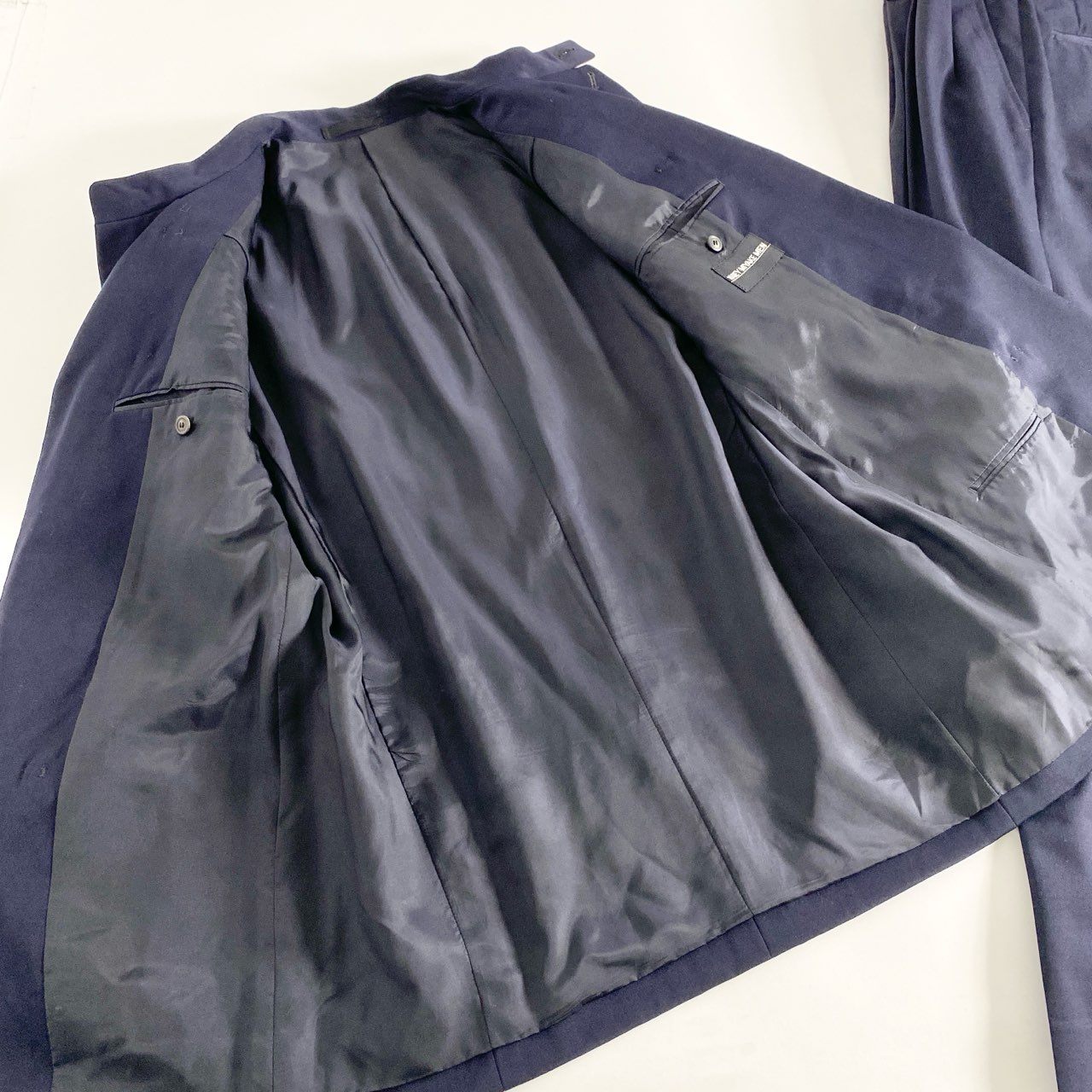 46C13 ISSEY MIYAKE イッセイミヤケ アーカイブ カンフージャケット セットアップ チャイナボタン スーツ L ネイビー メンズ デザイナーズ