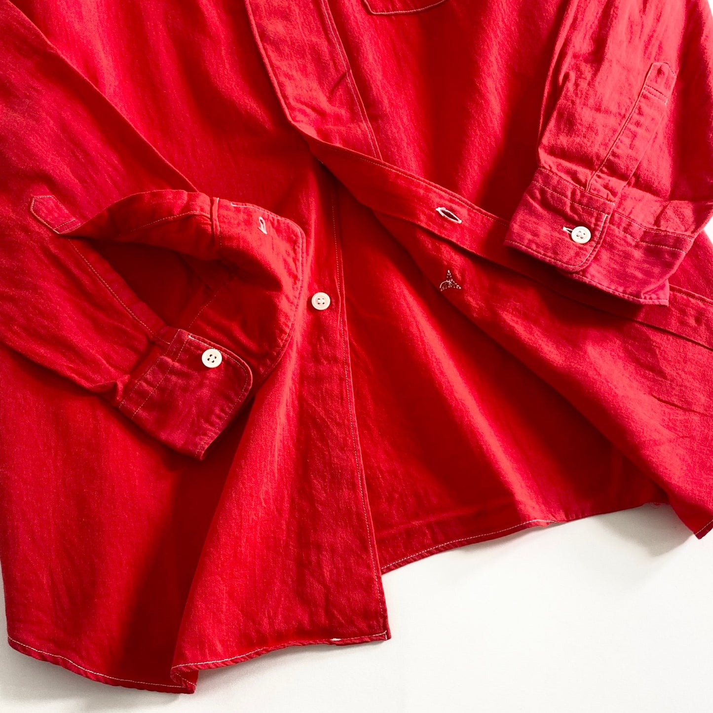 13A25 90s COMME des GARCONS HOMME コムデギャルソンオム 長袖シャツ ホワイトステッチ HB-100110 レッド コットン100% メンズ 男性用 AD1999
