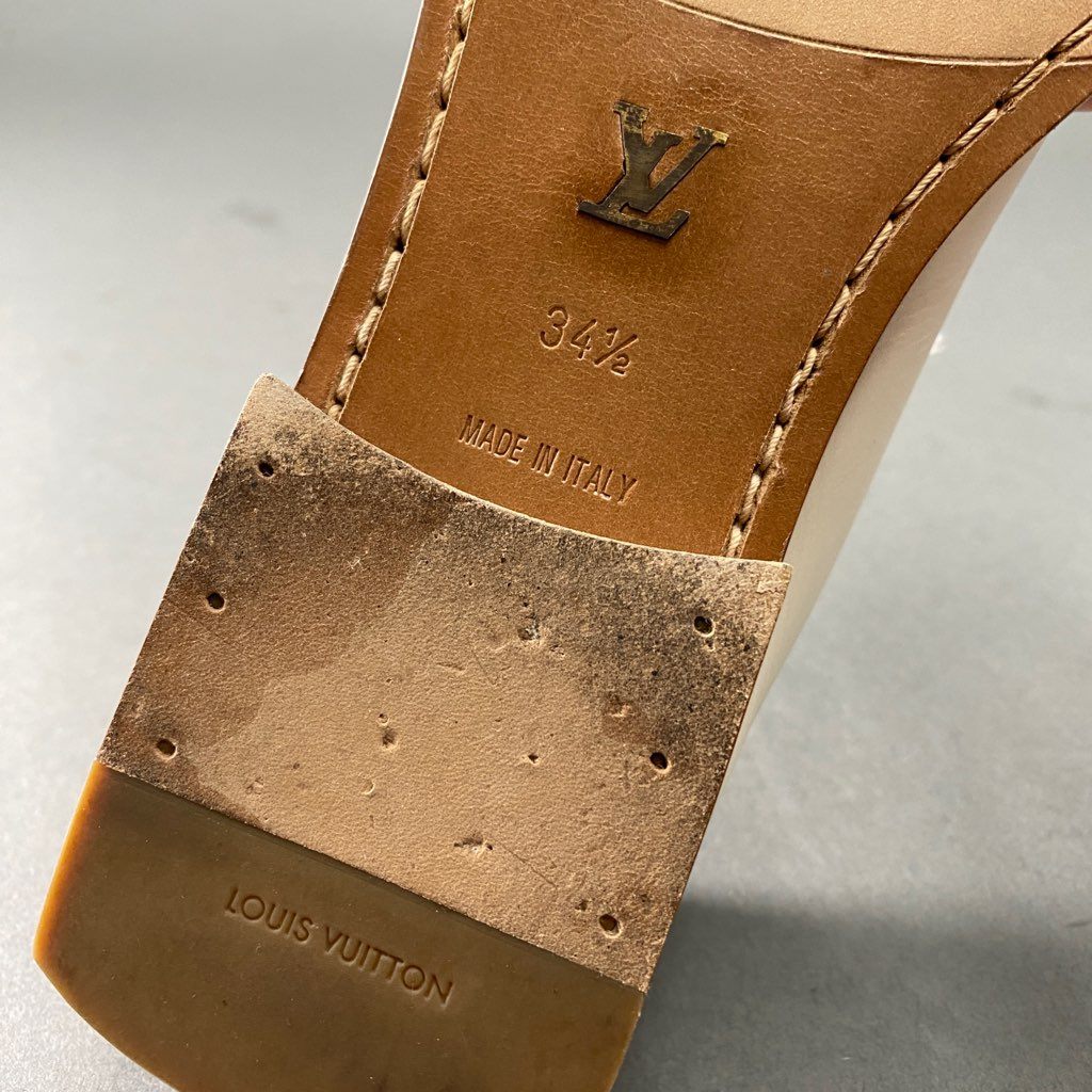 1b6 LOUIS VUITTON ルイヴィトン イタリア製 ローファー スリッポン スクエアトゥ モカシン シューズ 34 1/2 ホワイト クリーム系 レザー MADE IN ITALY