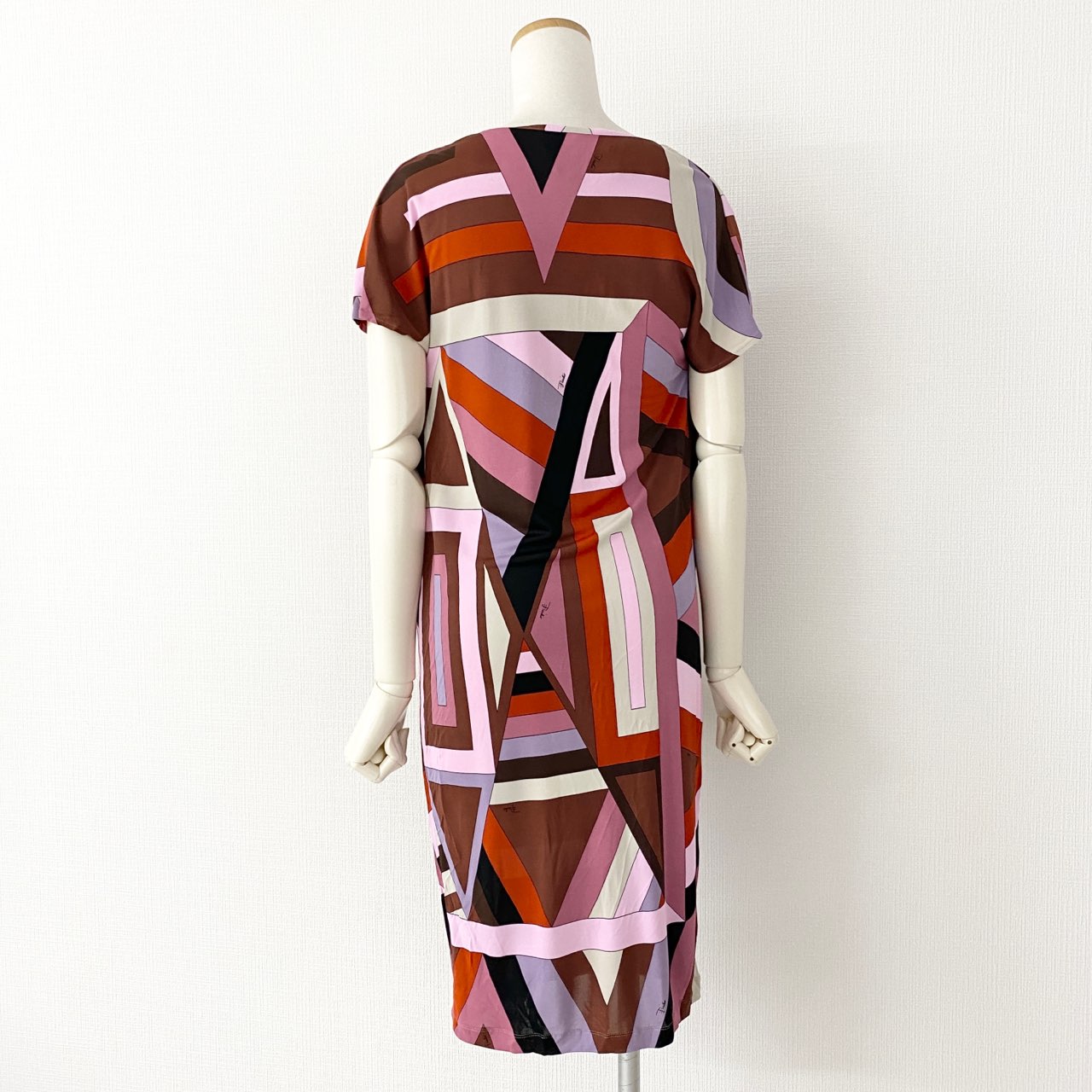 48a30 《美品》 EMILIO PUCCI エミリオプッチ ドレープワンピース 36 ピンク ドレス 半袖 イタリア製 総柄 春夏