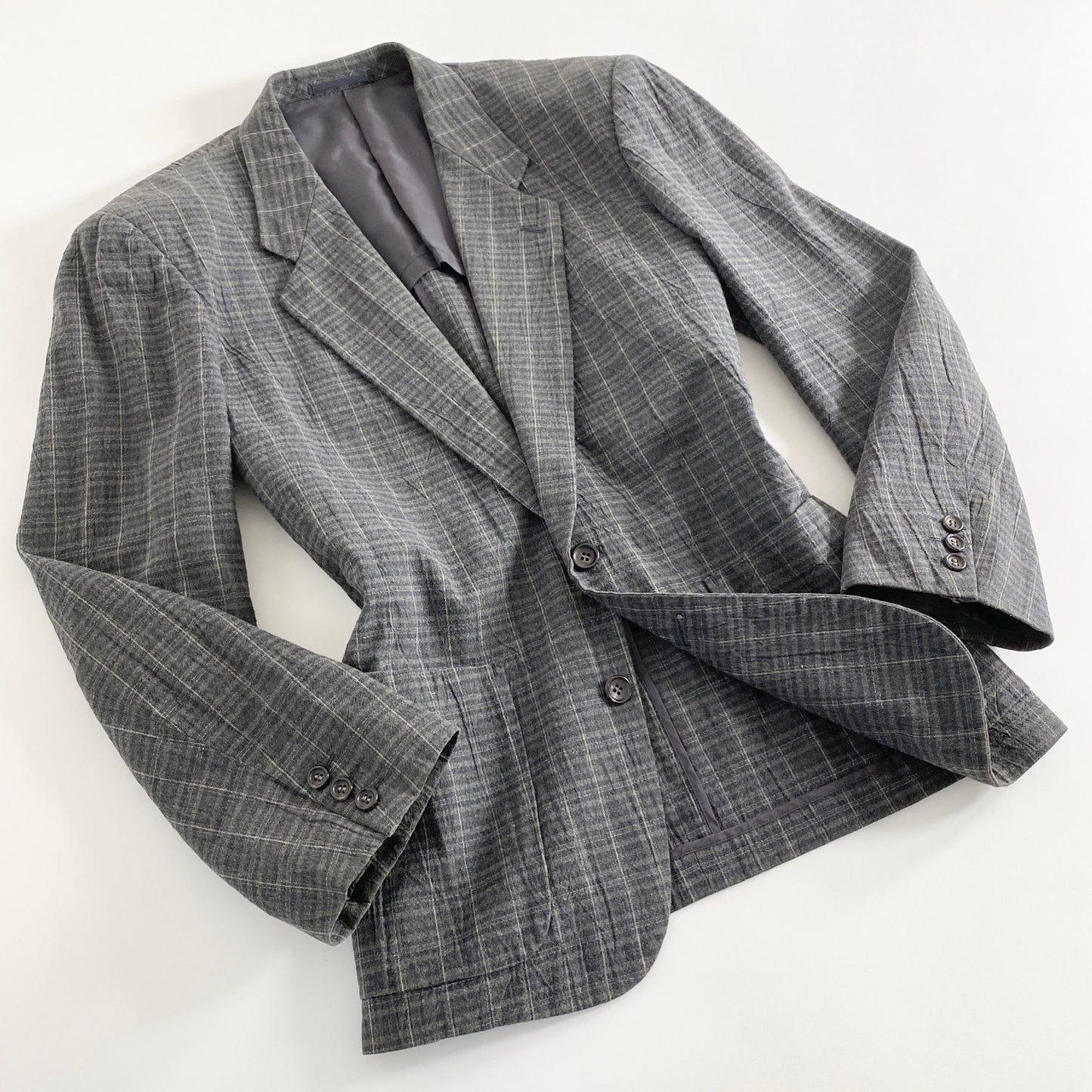 44a21-2 90s COMME des GARCONS HOMME コムデギャルソンオム 日本製 2B テーラードジャケット ブレザー Sサイズ グレー チェック柄 コットン100% MADE IN JAPAN VINTAGE