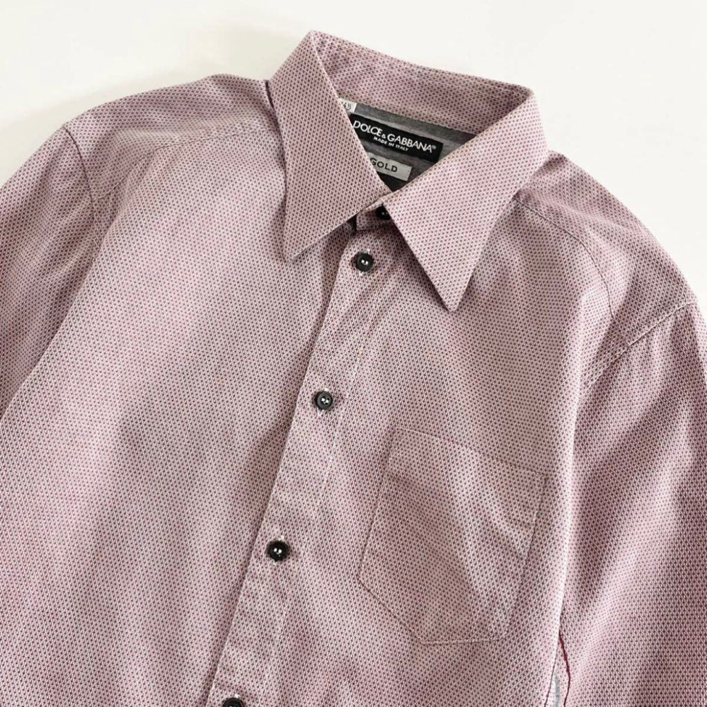51j12 《美品》 DOLCE&GABBANA ドルチェアンドガッバーナ ストレッチ素材切替チェックシャツ 37 レッド メンズ D&G ドルガバ イタリア製