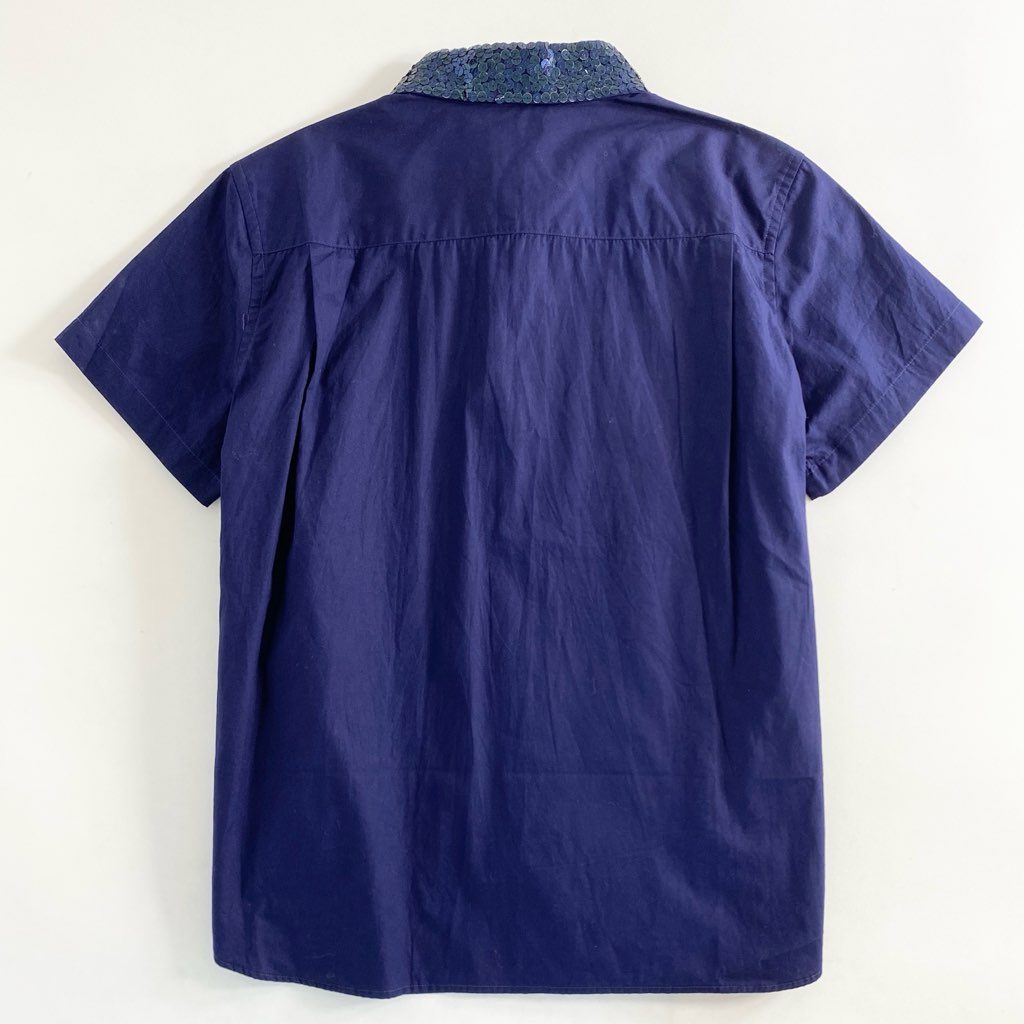 51c6 tricot COMME des GARCONS トリコ コムデギャルソン 00's スパンコールカラー 半袖シャツ M ネイビー Y2K