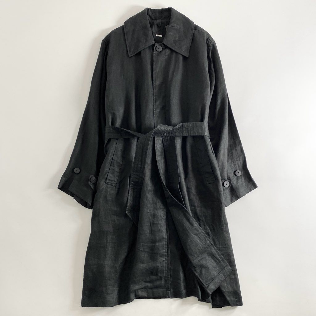 36c2 《極美品》 定価¥39,600 EASY TO WEAR イージートゥウェア リネンステンカラーコート 46 ブラック タグ付 スプリングコート 麻 春
