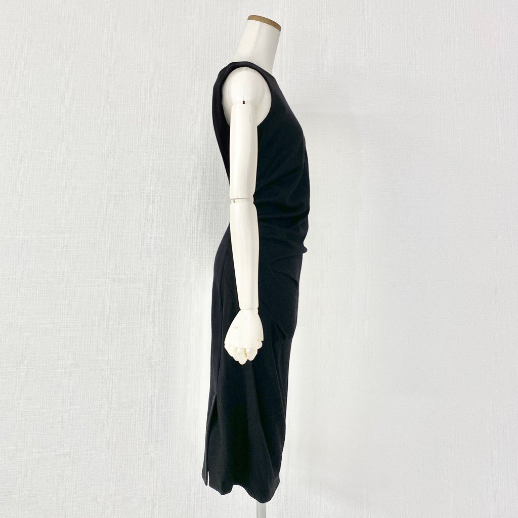 12b7-2 JIL SANDER ジルサンダー イタリア製 ノースリーブワンピース ドレス ミモレ丈 36 ブラック ウール100% MADE IN ITALY