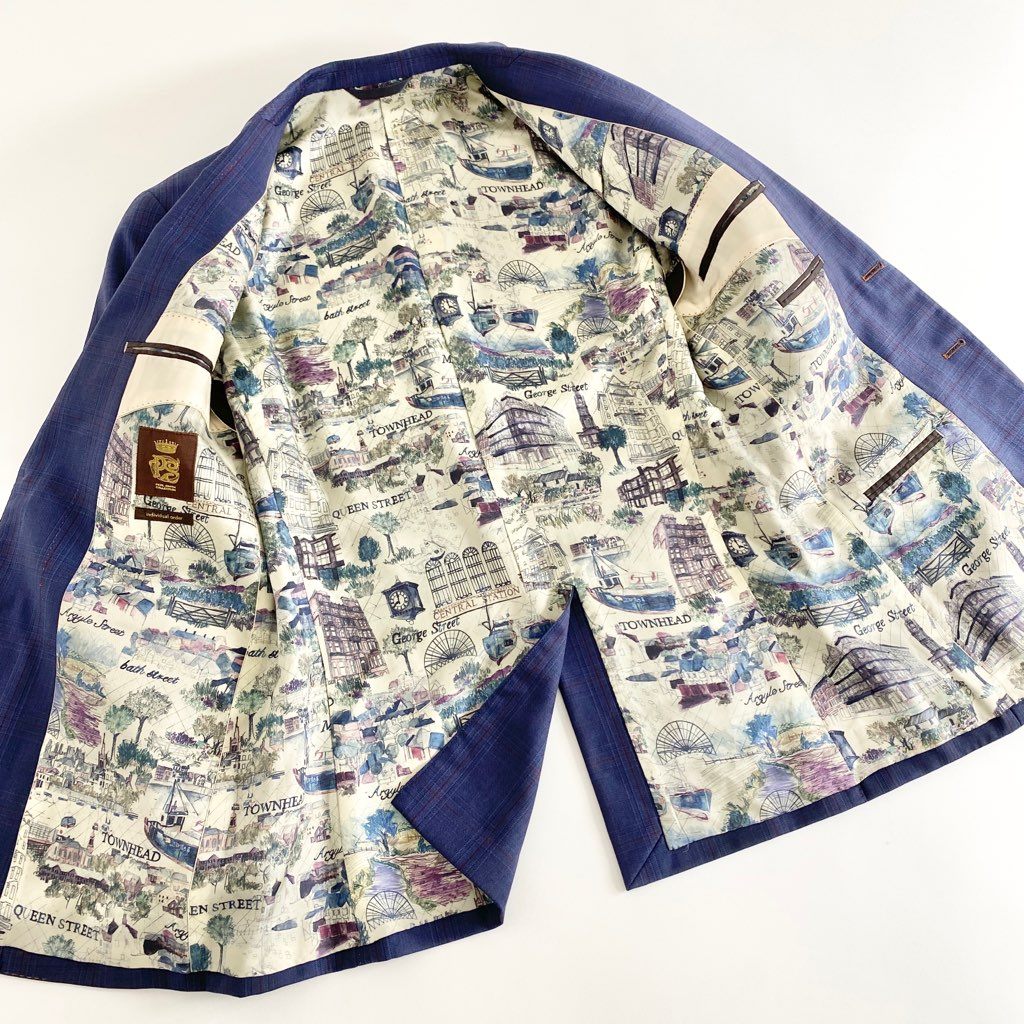56b12 日本製 Paul Smith COLLECTION ポールスミス コレクション シングルスーツ セットアップ 裏地総柄 サイズL ブルー×レッド チェック ウール100% メンズ