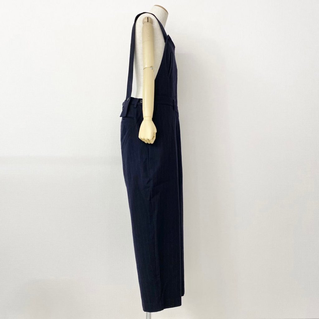 66j29 《美品》 URU ウル WOOL OVERALL オーバーオール 21FWS02 サイズ3 メンズ ピンストライプ サロペット ツナギ ネイビー ウール100%