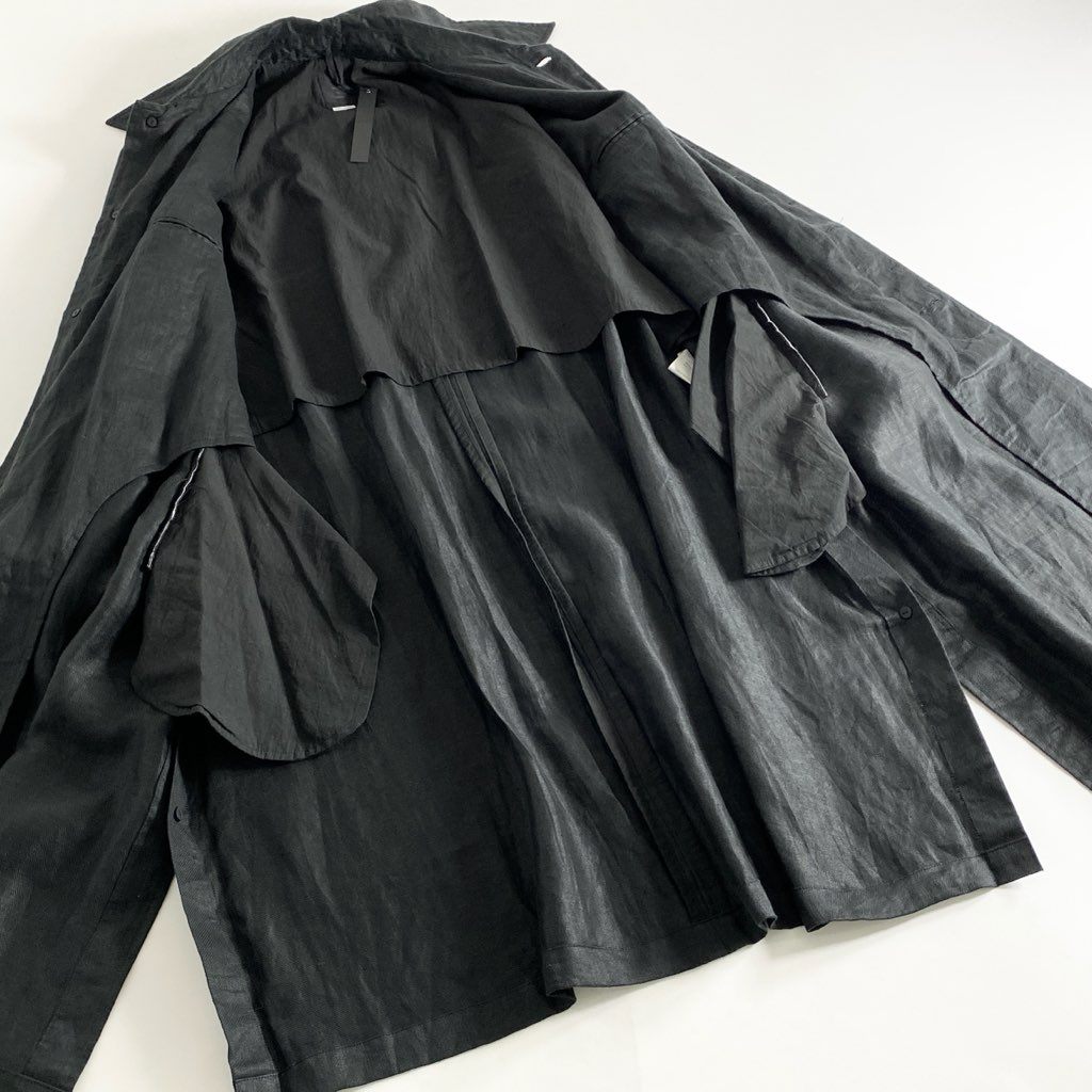 36c2 《極美品》 定価¥39,600 EASY TO WEAR イージートゥウェア リネンステンカラーコート 46 ブラック タグ付 スプリングコート 麻 春